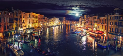 Italy Venice Grand Canal night reflection 3000x1382